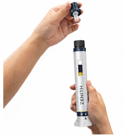 Hands demonstrating 3-step pen operation